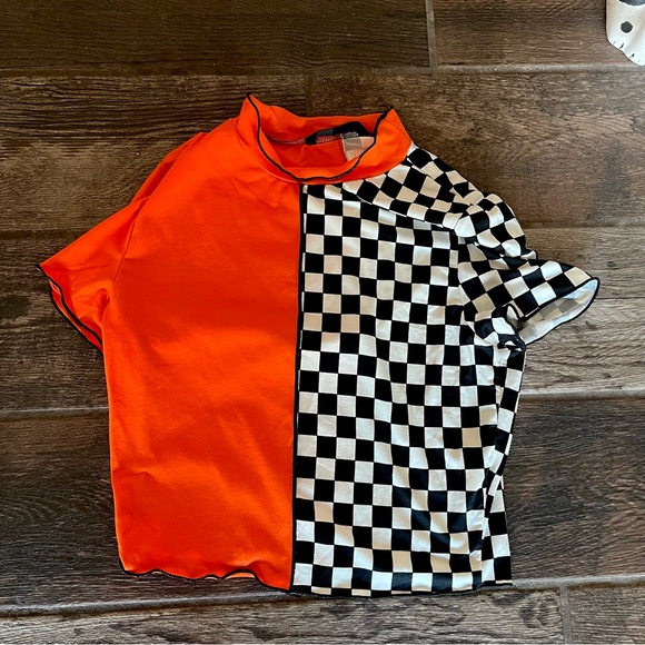 Fashion nova bike shorts Shein top checkered flag work out M - Picture 3 of 10